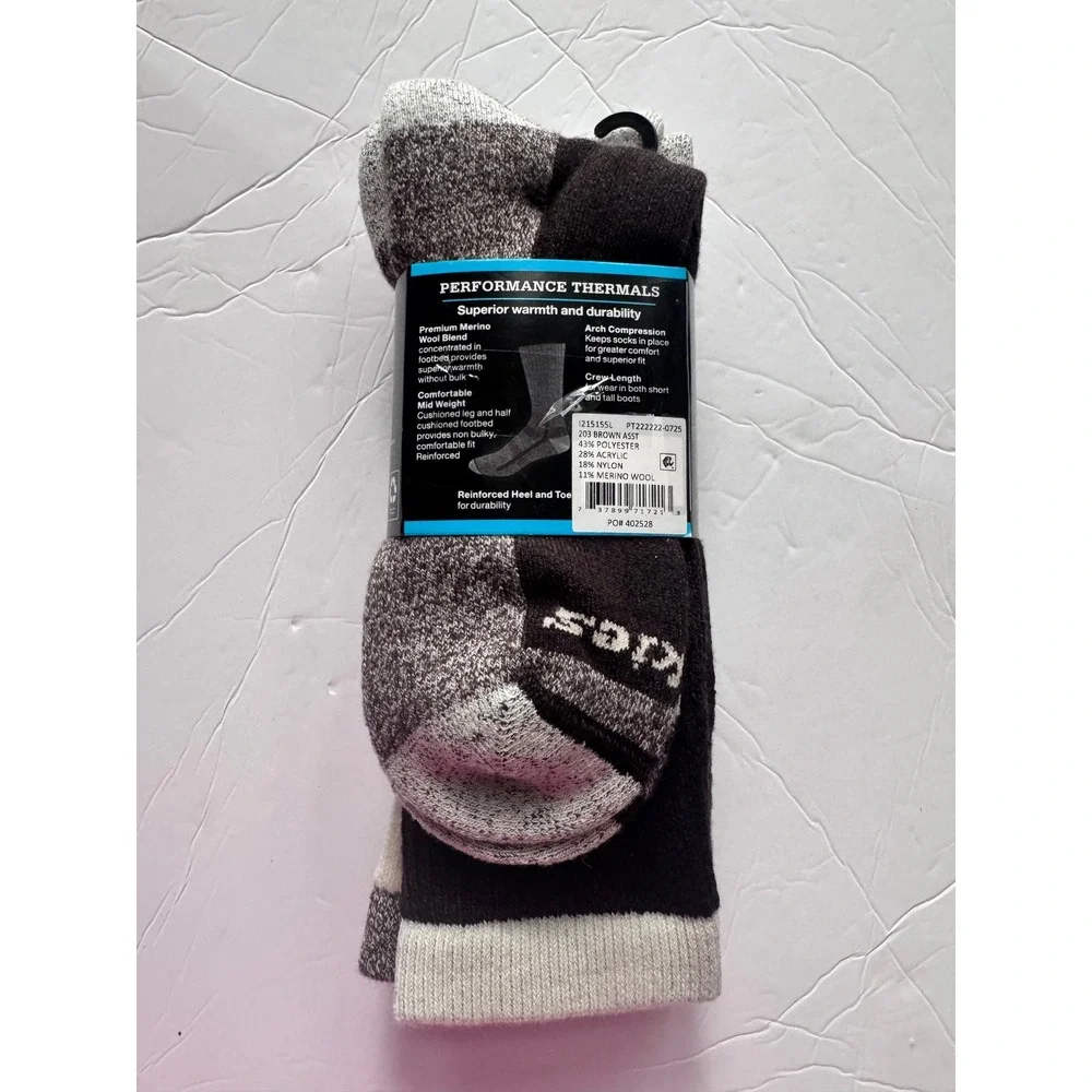 Dickies 2 Pair Merino Wool Blend Performance Thermal Crew Socks Brown Asst 6-12